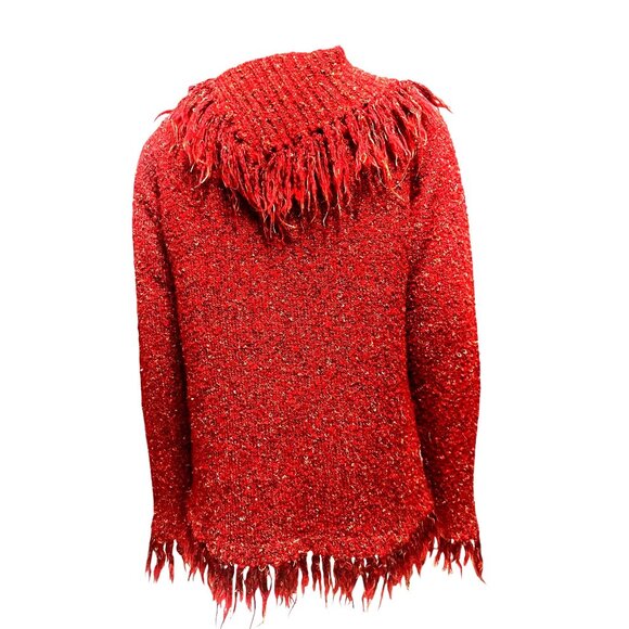Cato Size S Rusted Red Boucle Fringe Mockneck Sweater Cozy Western Cowgirlcore - Picture 3 of 12